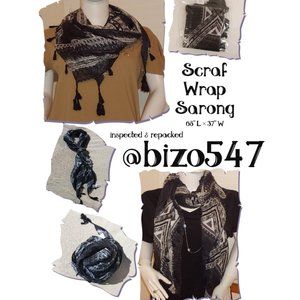 Black White Geometric Print Scarf Wrap Shawl Sarong Unisex Tassel Fringe NWOT